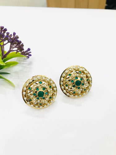 Green Jadau Stud Earrings